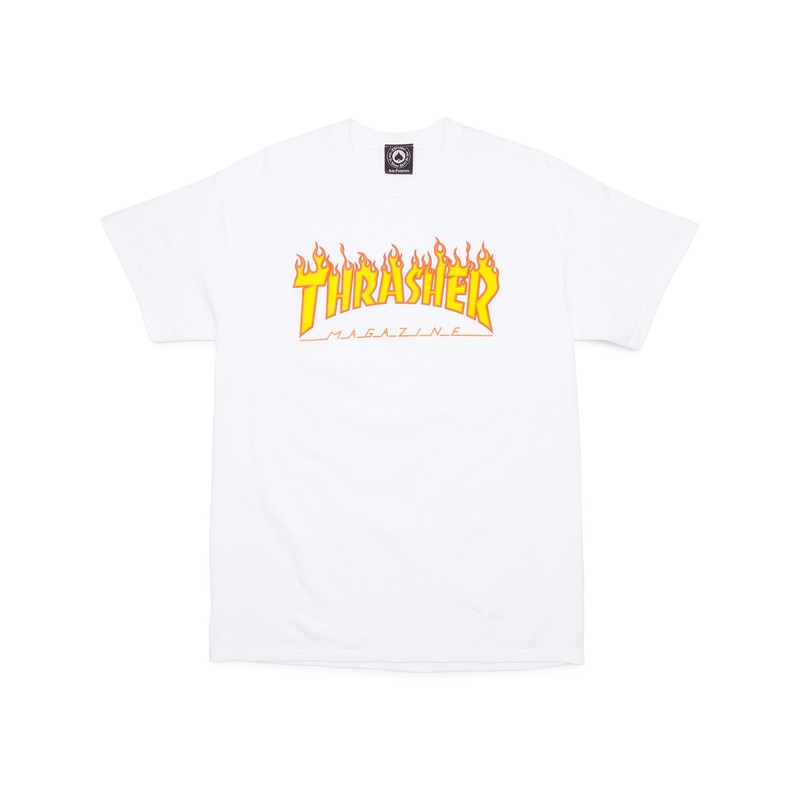 THRASHER T-SHIRT LOGO FLAME WHITE