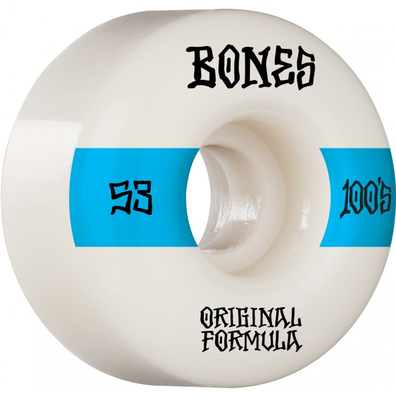 BONES 4 X WHEELS 100s 53 MM V4 WIDE WHITE SKATEBOARD